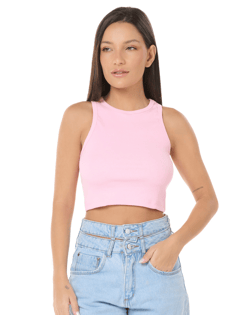 Cropped Ribana Canelado Feminino Rosa Claro