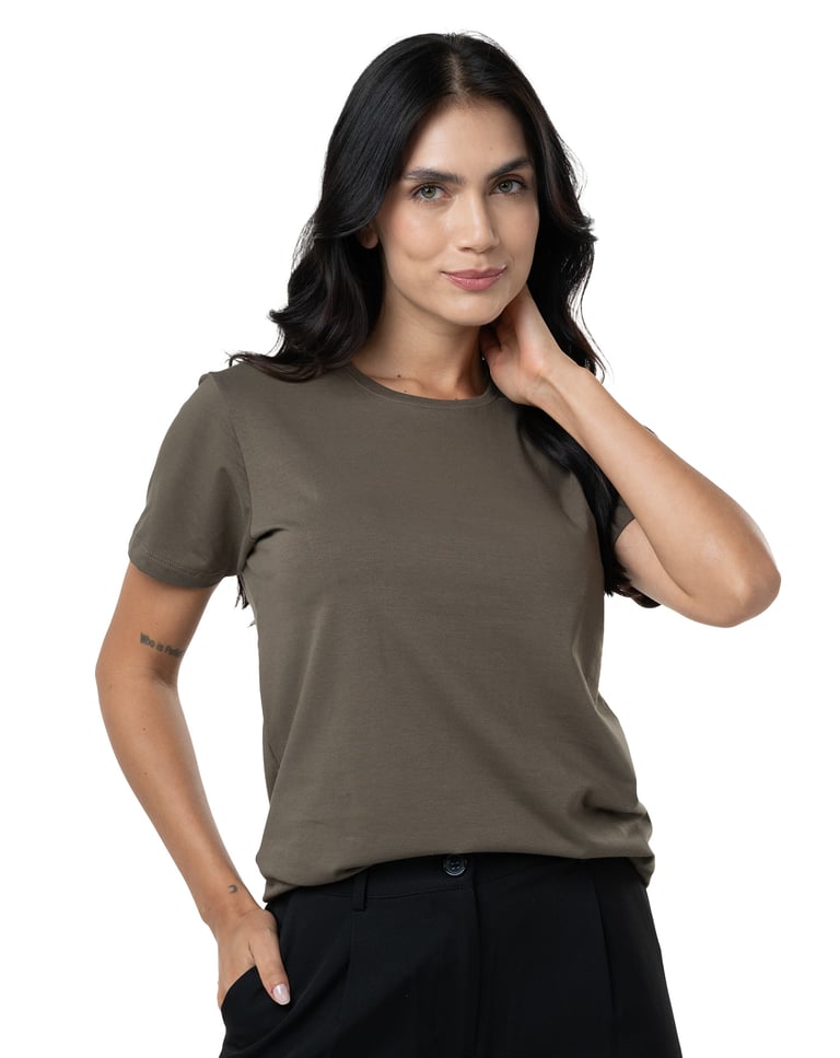Camiseta de Algodão Egípcio Feminina Cinza Mineral