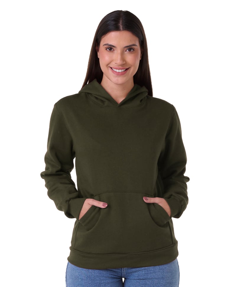 Moletom Canguru com Capuz Feminino Verde Militar
