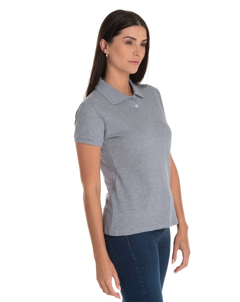 Camisa Polo Piquet Feminina Cinza Mescla