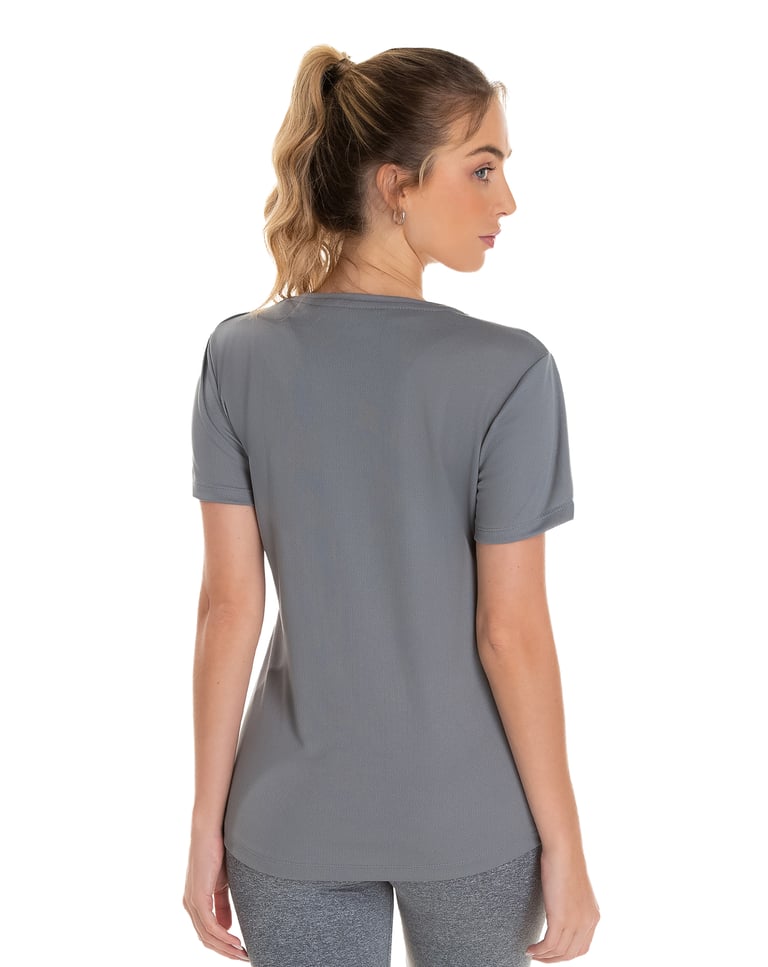 Camiseta Feminina Dry Fit Cinza Chumbo Proteção UV 30+