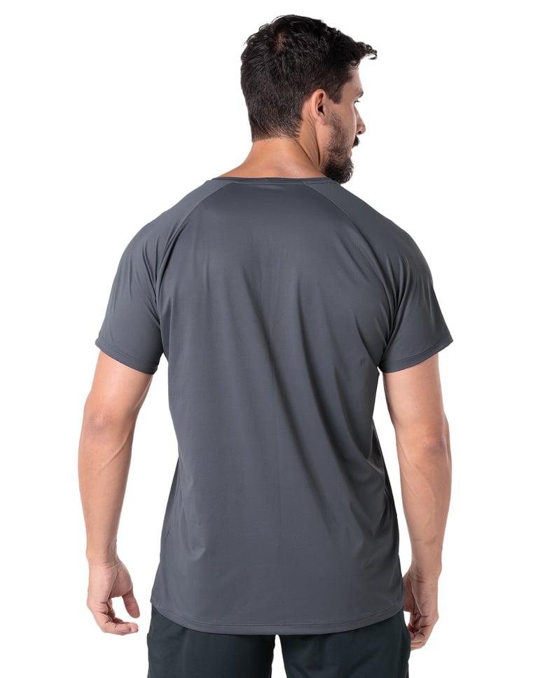 Camiseta Masculina Dry Poliamida Raglan Cinza Titanium