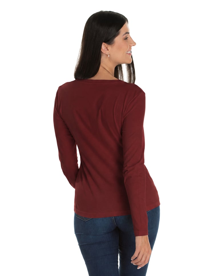 Camiseta Feminina Manga Longa de Algodão Premium Bordô