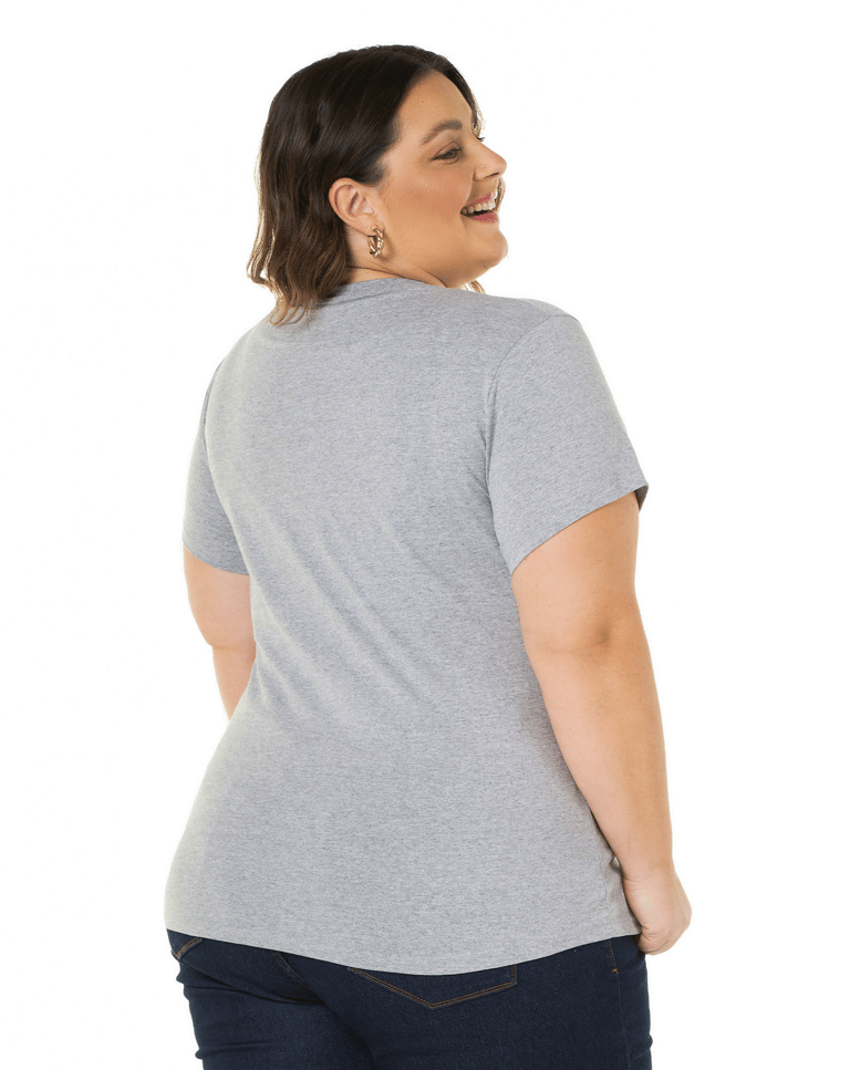 Kit 3 Camisetas Femininas Plus Size De Algodão Cinza Mescla