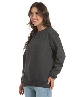 Blusão de Moletom Feminino Preto Mescla