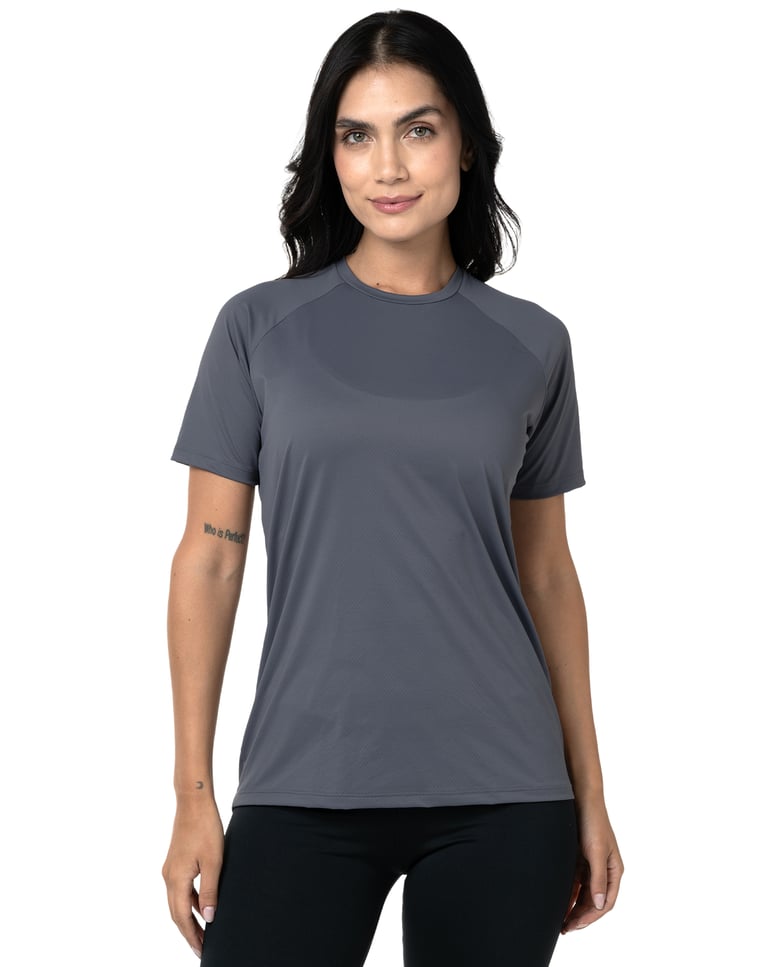 Camiseta Feminina Dry Poliamida Raglan Cinza Titanium