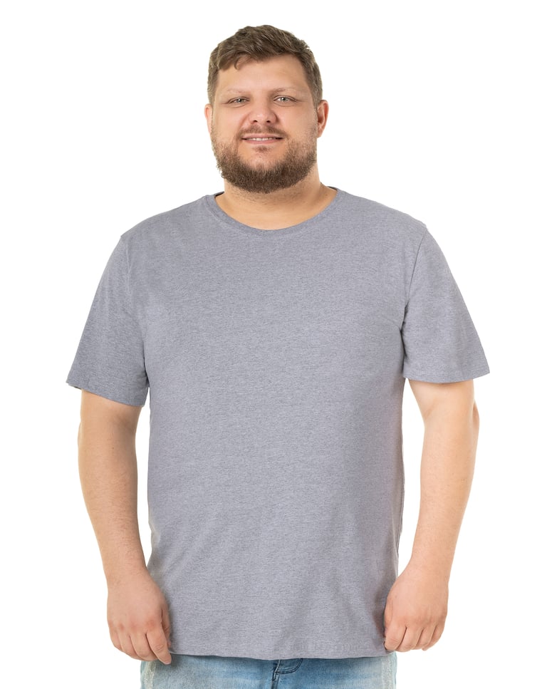 Camiseta Plus Size Masculina de Algodão Cinza Mescla
