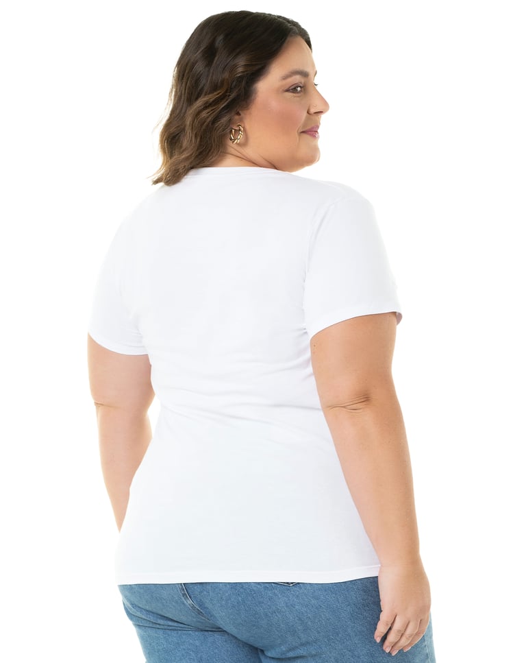 Camiseta Feminina Plus Size de Algodão Branca