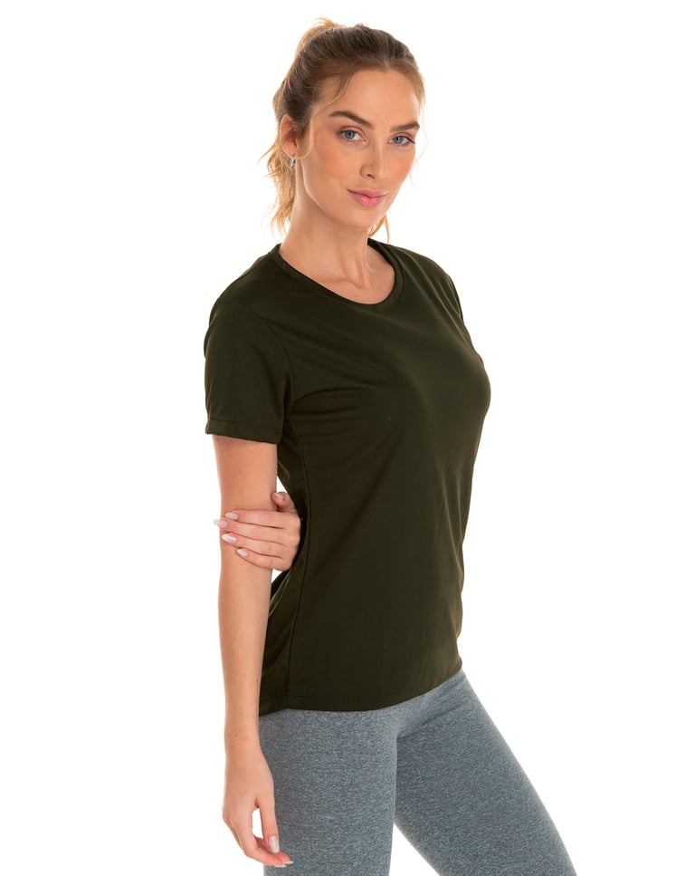 Camiseta Feminina Dry Fit Verde Militar Proteção UV 30+