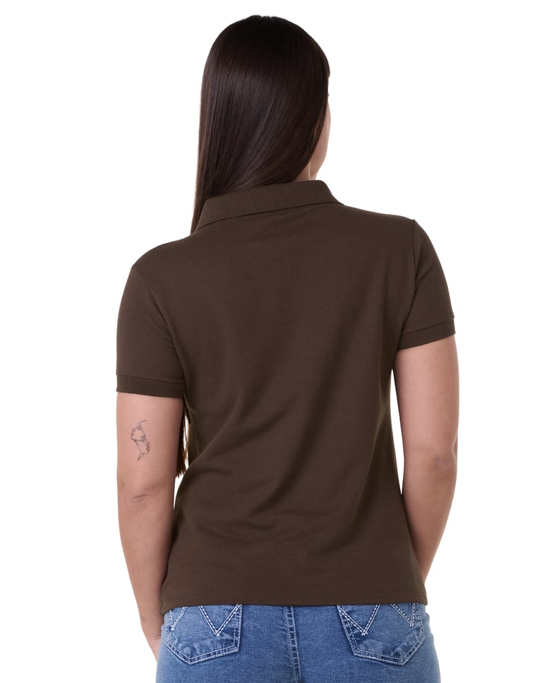 Camisa Polo Piquet Feminina Marrom