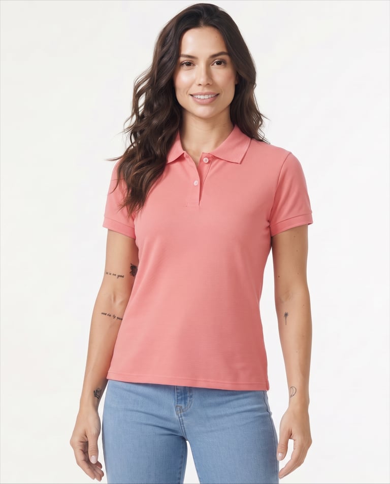 Camisa Polo Piquet Feminina Salmão