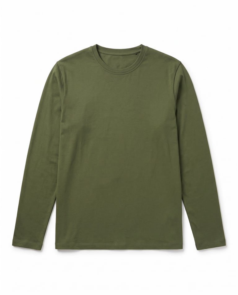 Camiseta Manga Longa de Algodão Premium Verde Militar