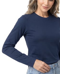 Camiseta Feminina Manga Longa de Algodão Premium Azul Marinho