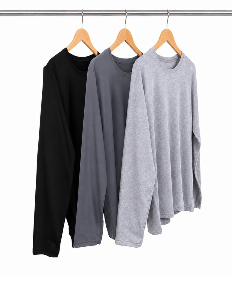 Kit 3 Camisetas Masculinas Manga Longa de Algodão Penteado 04