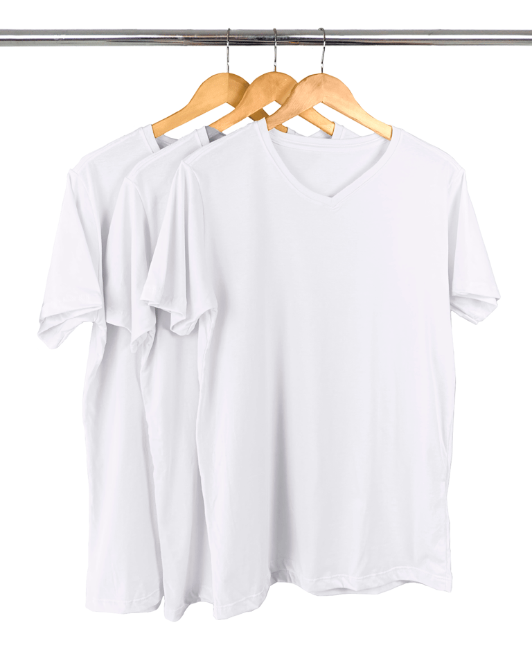 Kit 3 Camisetas Gola V de Algodão Premium Brancas