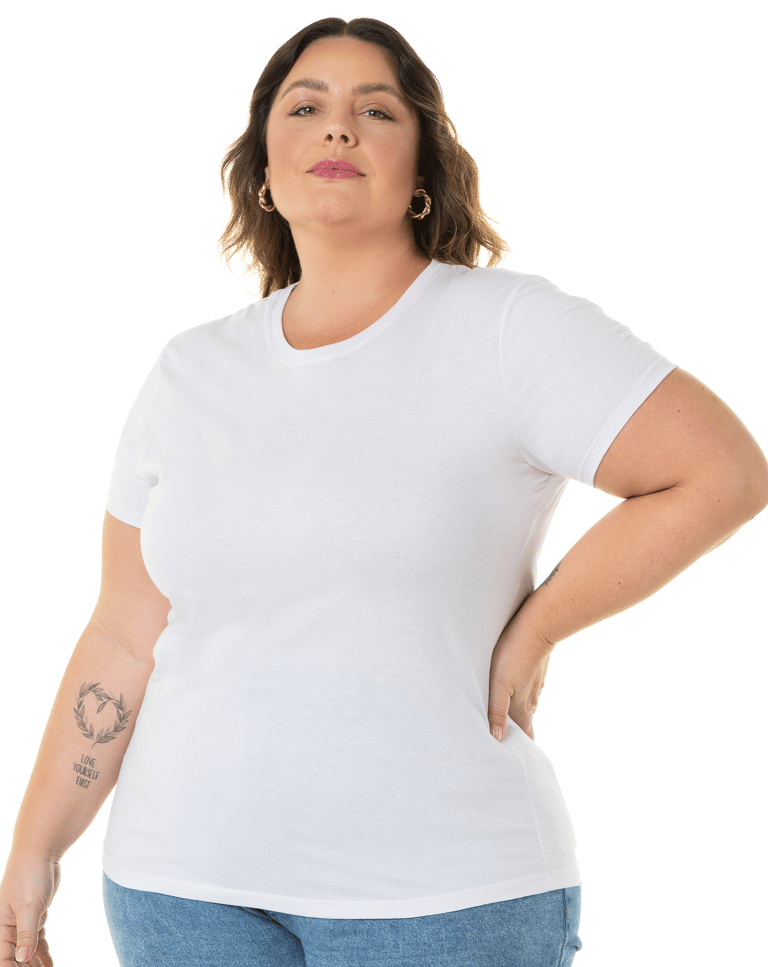 Kit 3 Camisetas Femininas Plus Size De Algodão Brancas