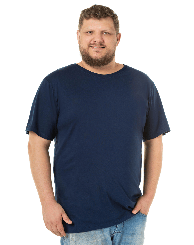 Kit 3 Camisetas Masculinas Plus Size De Algodão Azul Marinho