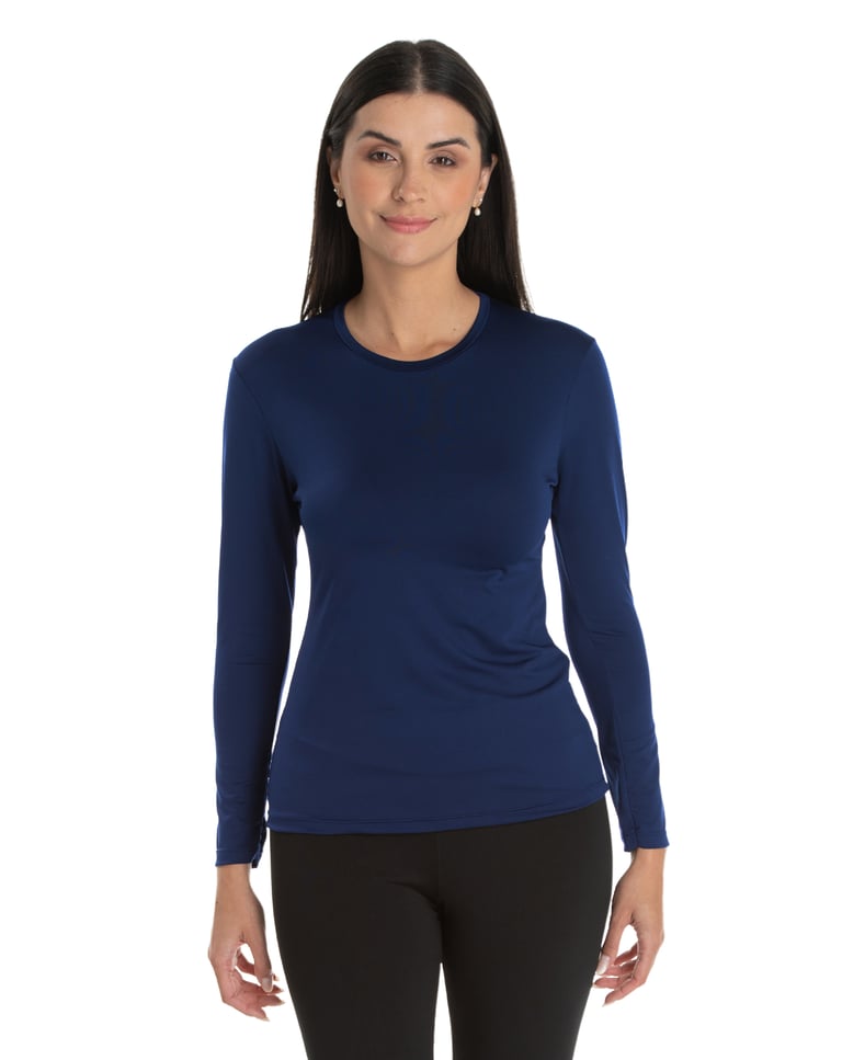 Camiseta Segunda Pele Manga Longa Feminina Azul Marinho UV 50+