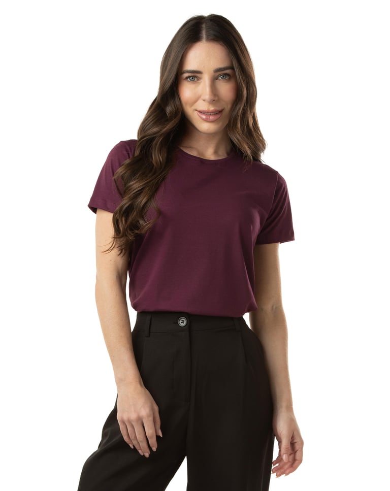 Camiseta de Algodão Egípcio Feminina Bordô