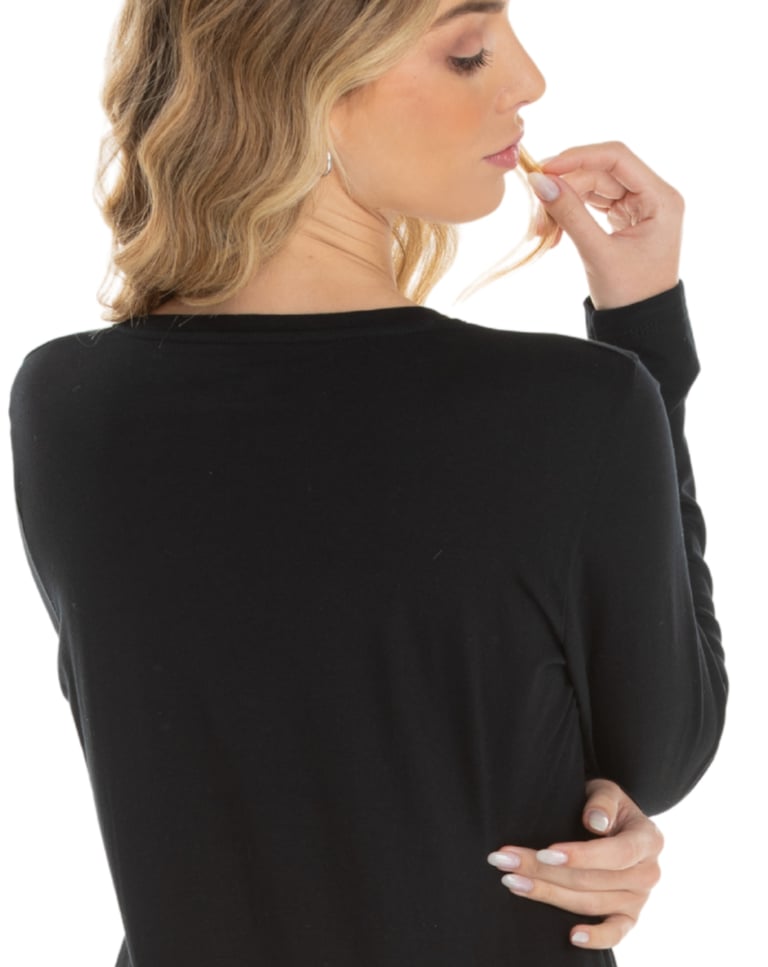 Camiseta Feminina Manga Longa de Algodão Premium Preta