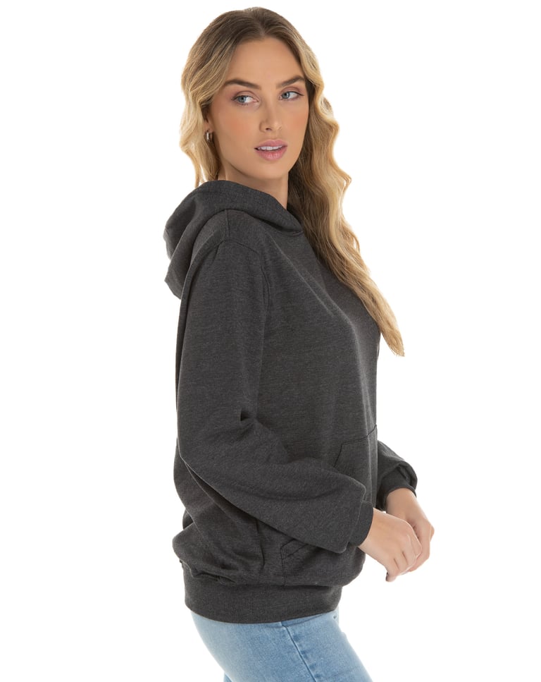 Moletom Canguru com Capuz Feminino Preto Mescla