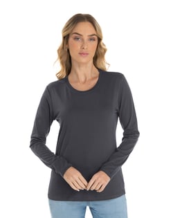 Camiseta Feminina Manga Longa de Algodão Premium Cinza Chumbo