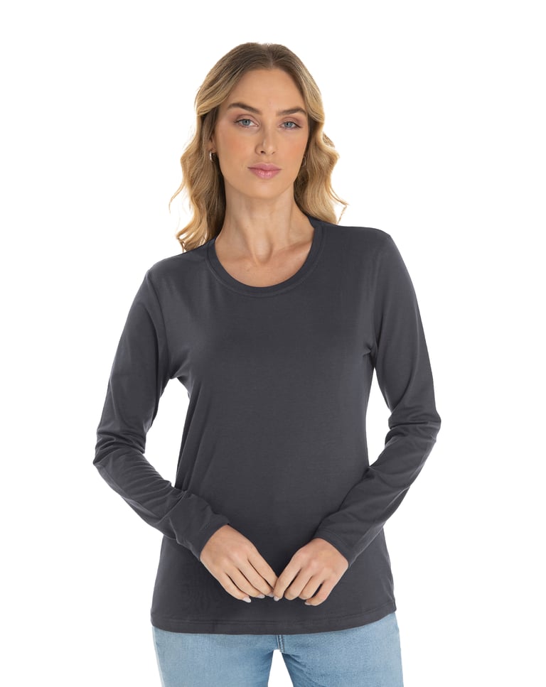 Camiseta Feminina Manga Longa de Algodão Premium Cinza Chumbo