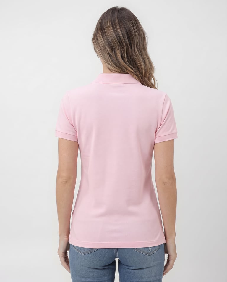 Camisa Polo Piquet Feminina Rosa Claro