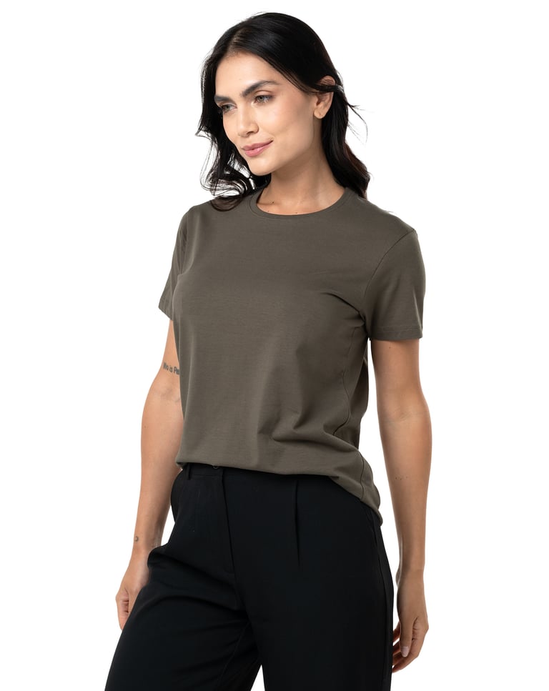Camiseta de Algodão Egípcio Feminina Cinza Mineral