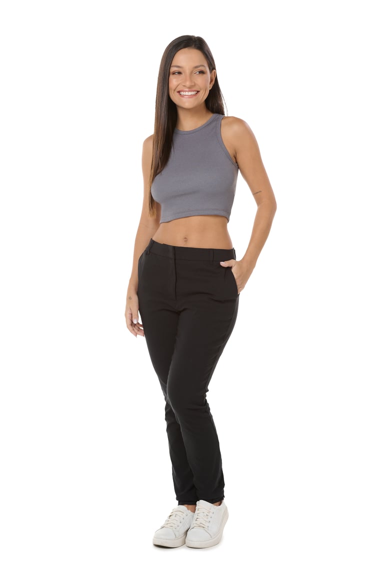 Cropped Feminino Canelado em Ribana Cinza Chumbo