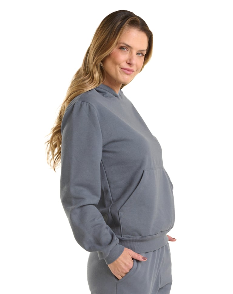 Kit 3 Moletons Canguru com Capuz Feminino Cinza Chumbo