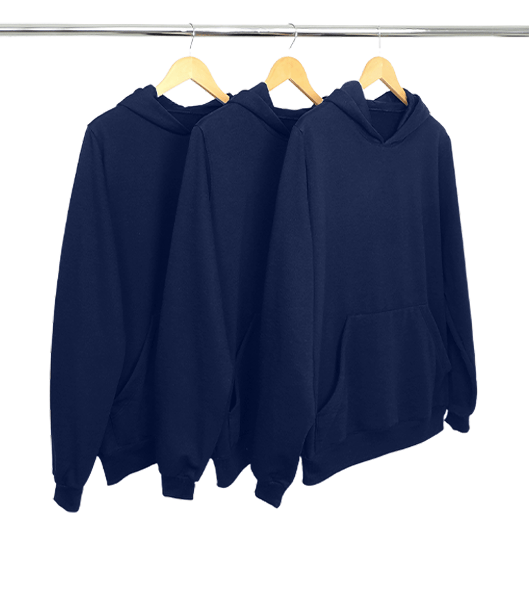 Kit 3 Moletons Canguru com Capuz Feminino Azul Marinho