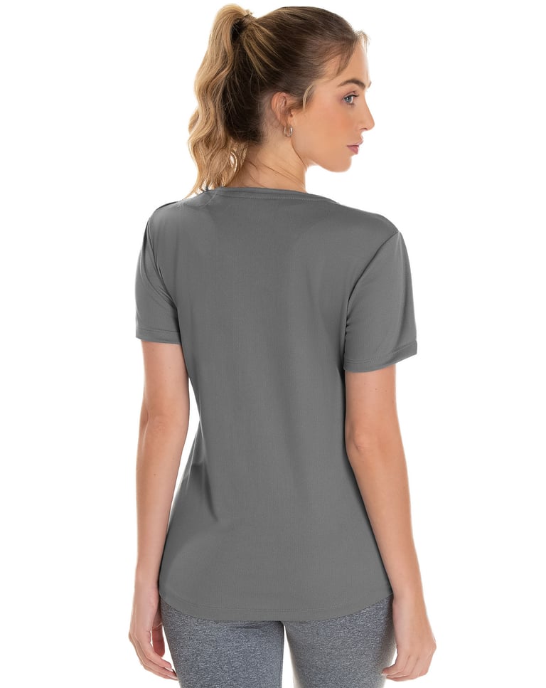 Camiseta Feminina Dry Fit Cinza Chumbo Proteção UV 30+