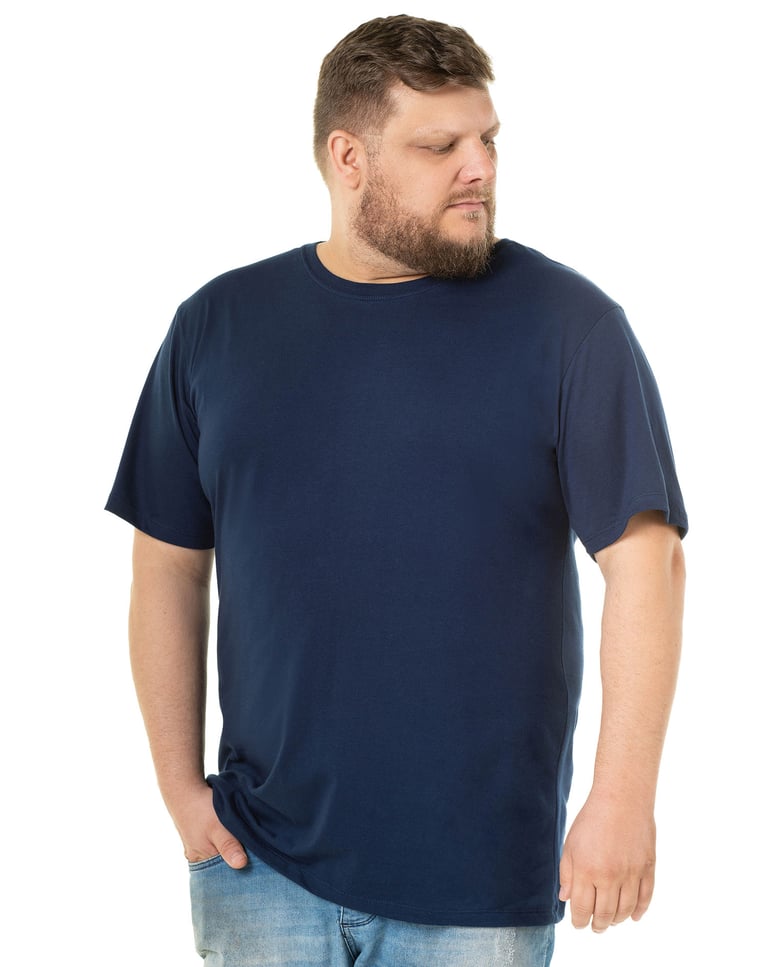 Camiseta Plus Size Masculina de Algodão Azul Marinho