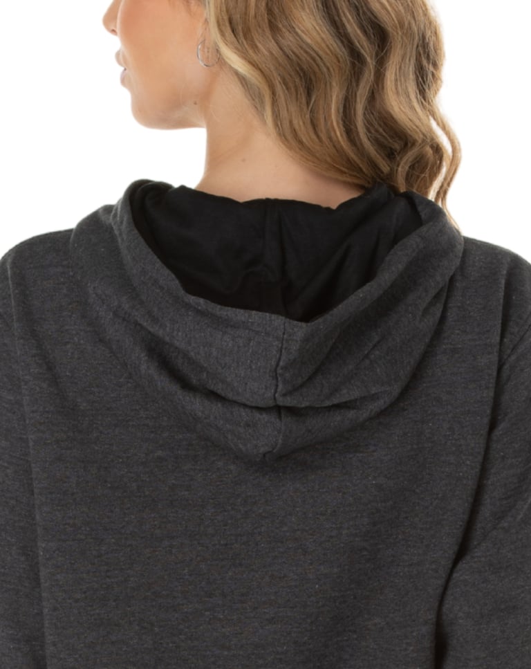 Moletom Canguru com Capuz Feminino Preto Mescla