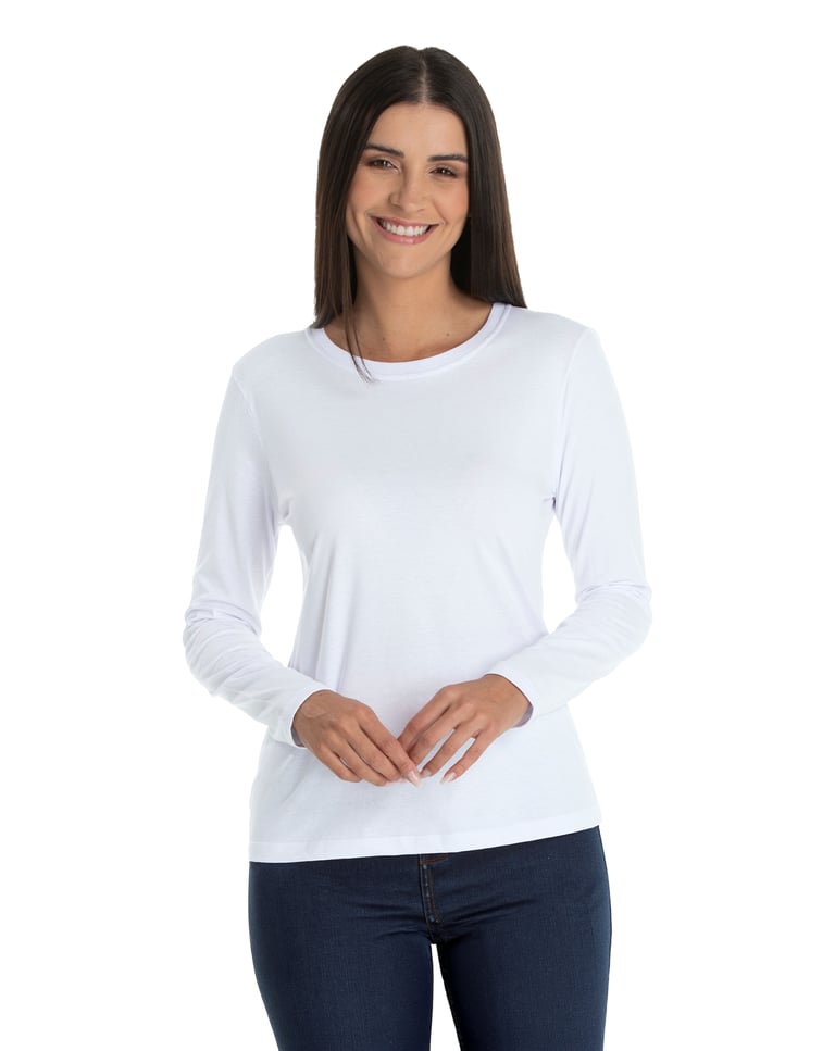 Camiseta Feminina Manga Longa de Algodão Premium Branca