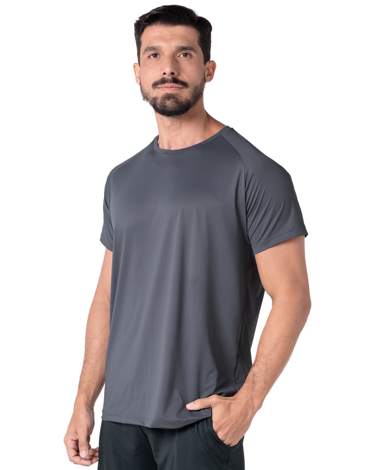 Camiseta Masculina Dry Poliamida Raglan Cinza Titanium