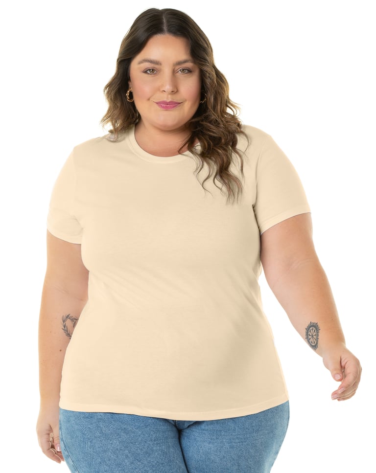 Camiseta Feminina Plus Size de Algodão Areia