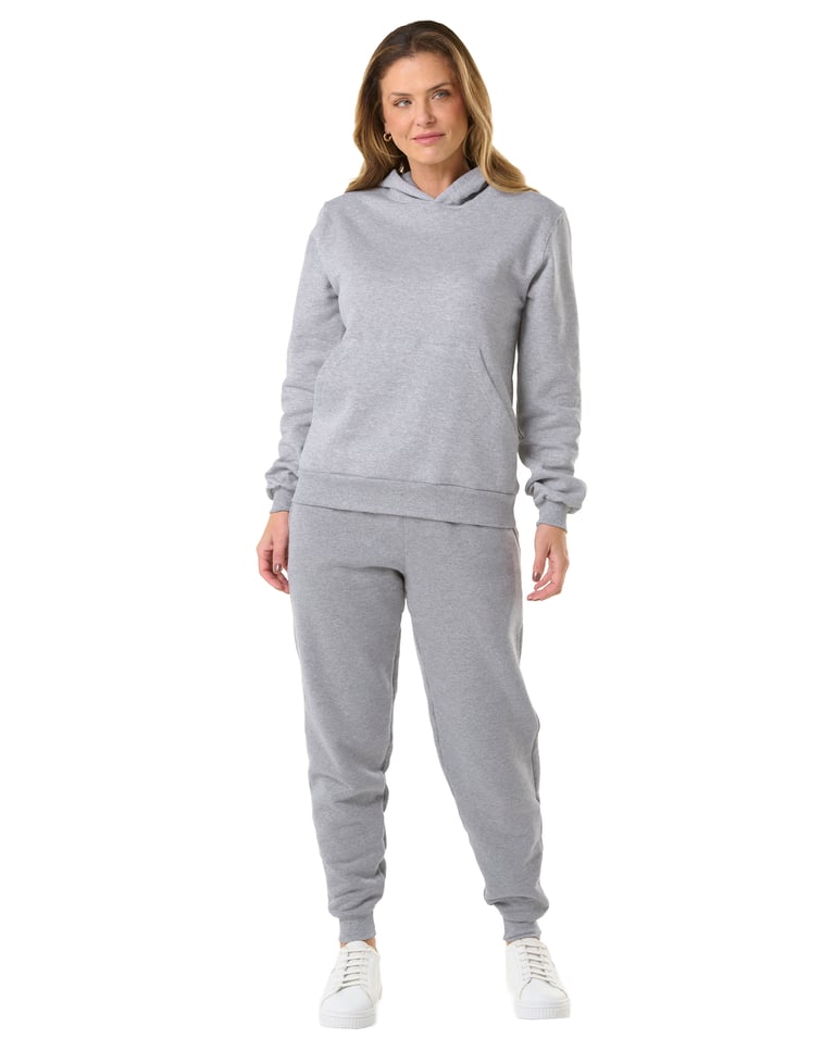 Conjunto Moletom Feminino com Capuz Cinza Mescla 02