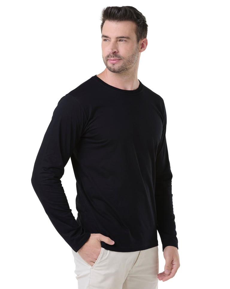 Camiseta Manga Longa de Algodão Premium Preta