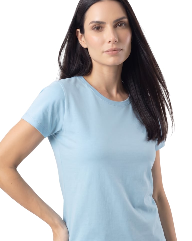 Baby Look de Algodão Premium Azul Claro