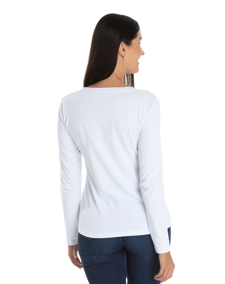 Camiseta Feminina Manga Longa de Algodão Premium Branca