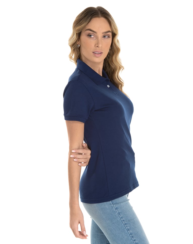 KIT 5 Camisas Polo Piquet Feminina Azul Marinho