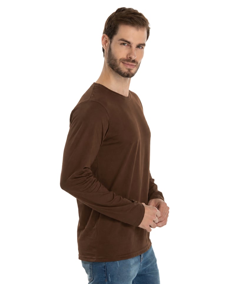 Camiseta Manga Longa de Algodão Premium Marrom