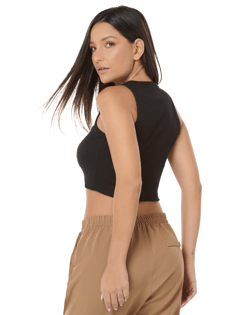Cropped Feminino Canelado em Ribana Preto