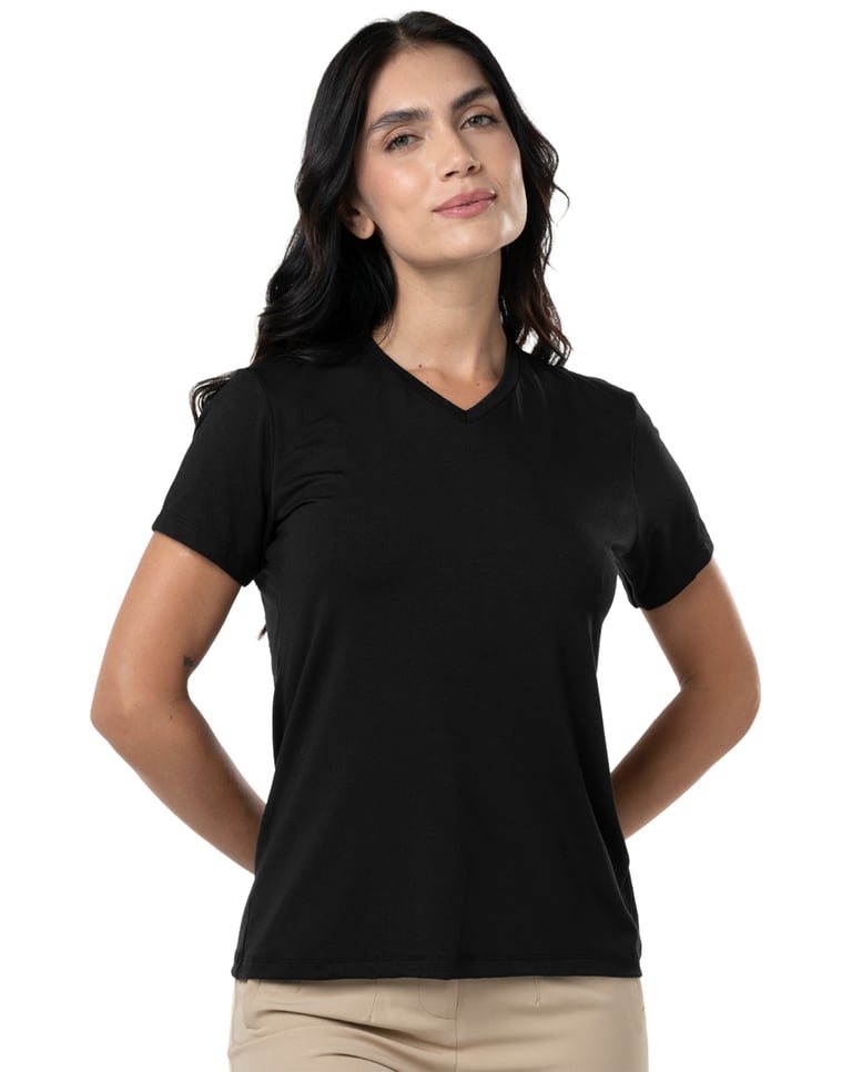Camiseta Tech Modal Gola V Feminina Preta