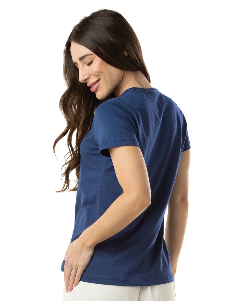 Camiseta de Algodão Egípcio Feminina Azul Índigo