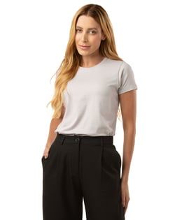 Camiseta de Algodão Egípcio Feminina Cinza Gelo