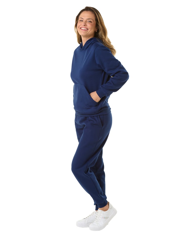 Conjunto Moletom Feminino com Capuz Azul Marinho 03