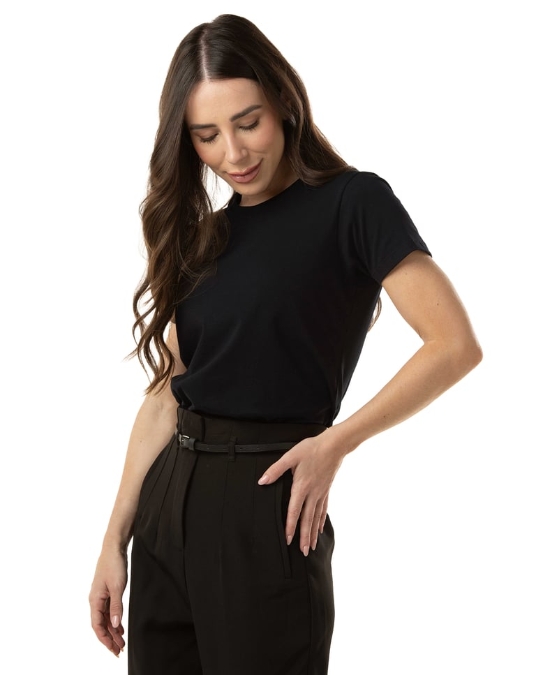 Camiseta de Algodão Egípcio Feminina Preta